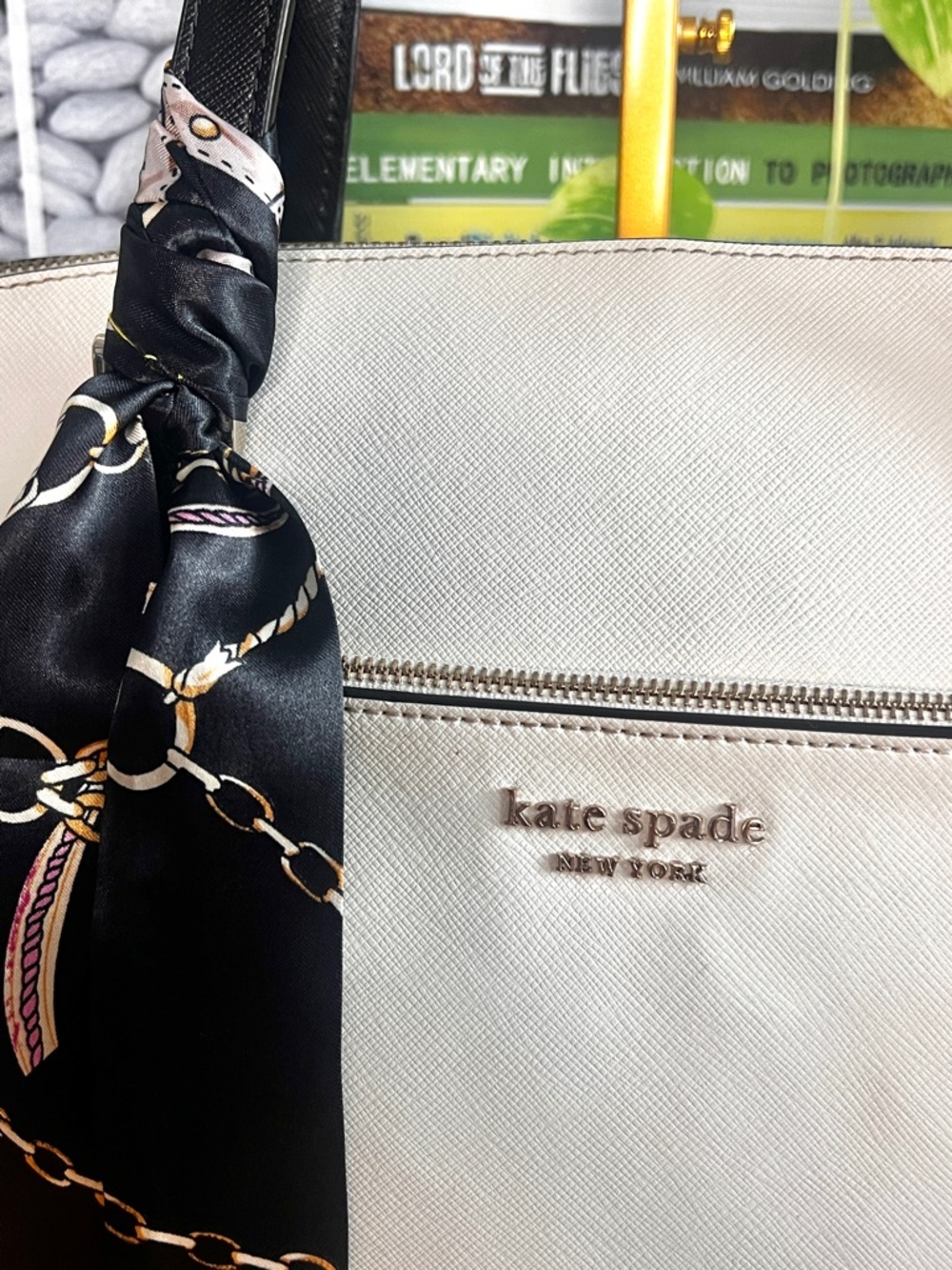 Kate Spade Louise Saffiano Leather Color Block Large Tote Bag Black White - Picture 10 of 12